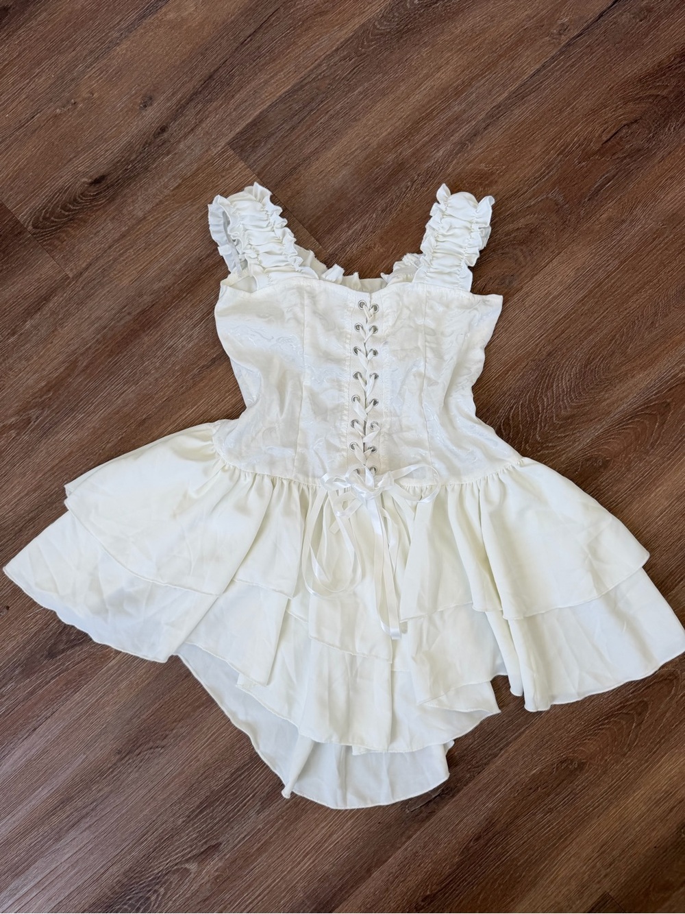 Ivory Ruffled Lace-Up Mini Dress
